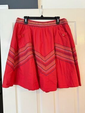 Anthropologie Lithe Vintage Red Embroidered A-Line Skirt
